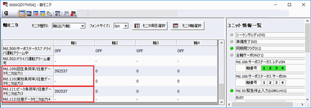 圖：設置位置反饋、外部編碼器計數(shù)值時的軸監(jiān)視畫面